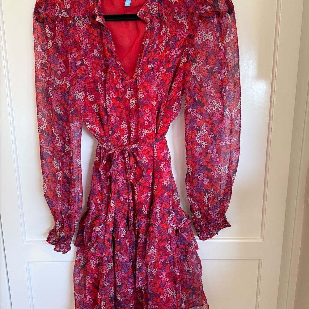 DRAPER JAMES Pink/Red Floral Long Sleeve Dress